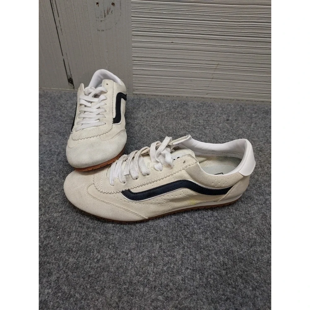 Vans Men Athletic Sneakers 8.5 Cream White Lace Up Round Toe Comfort Logo Active